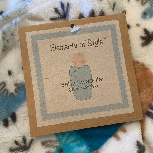 Baby Elements of Style blue yellow dinosaur fleece Swaddler size 0-3 months NWT - Picture 2 of 7